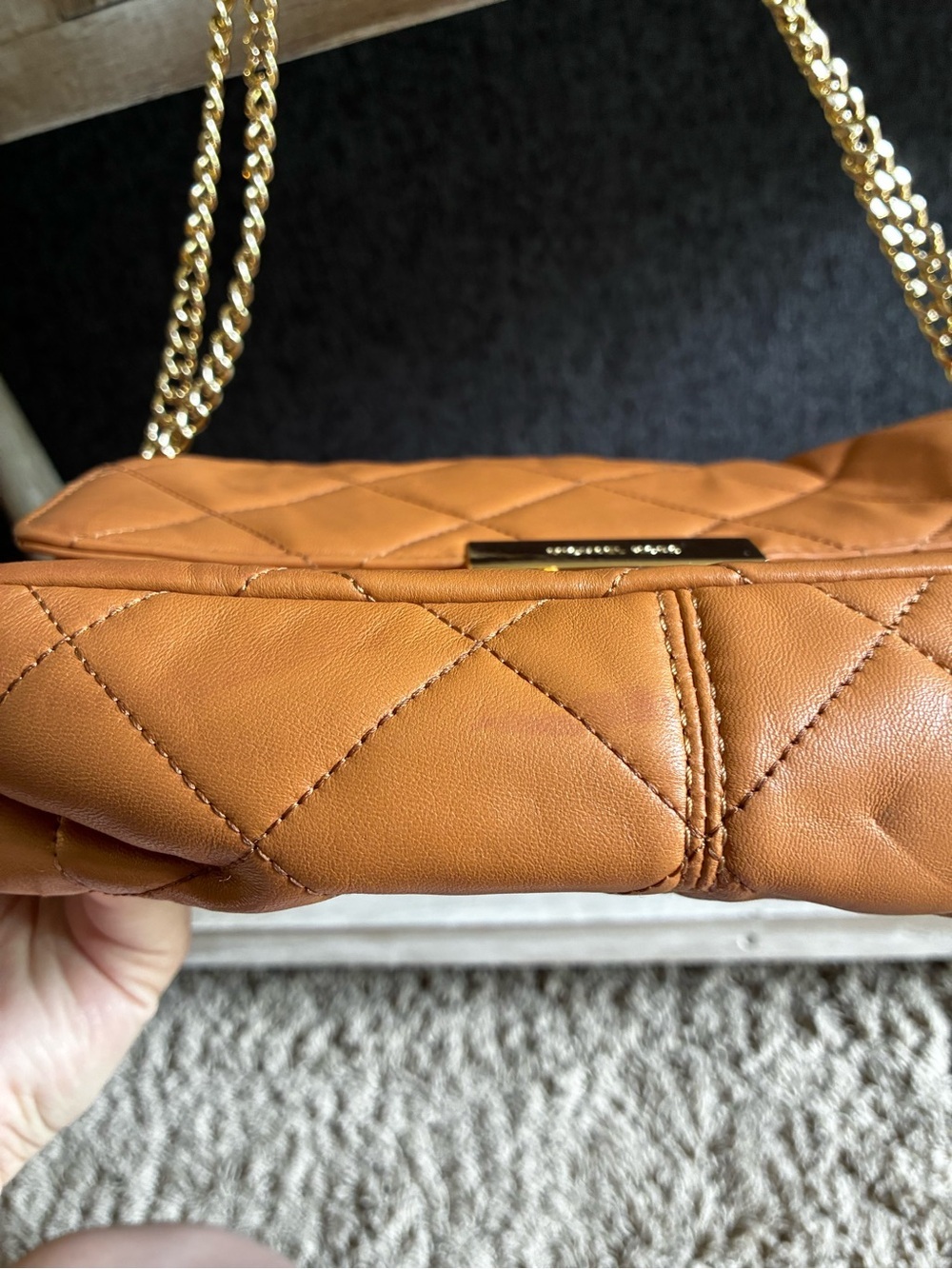 Michael Kors Quilted Sloan Camel Colored Shoulder Bag with Gold Chain Straps - Picture 5 of 13